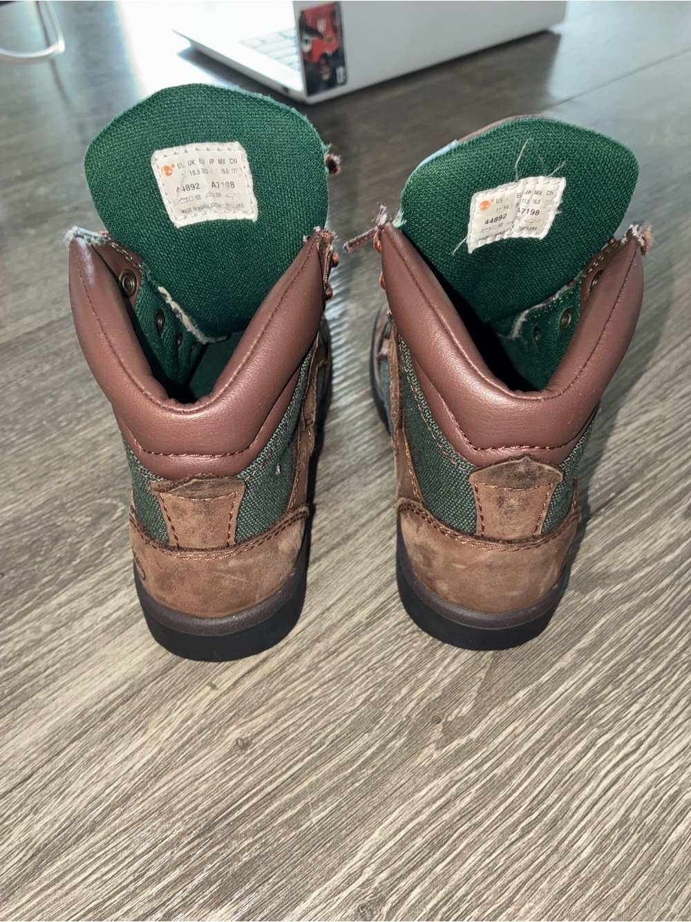 Timberland Kids Brown Leather Hiking Boots with Green Trim - Picture 5 of 6